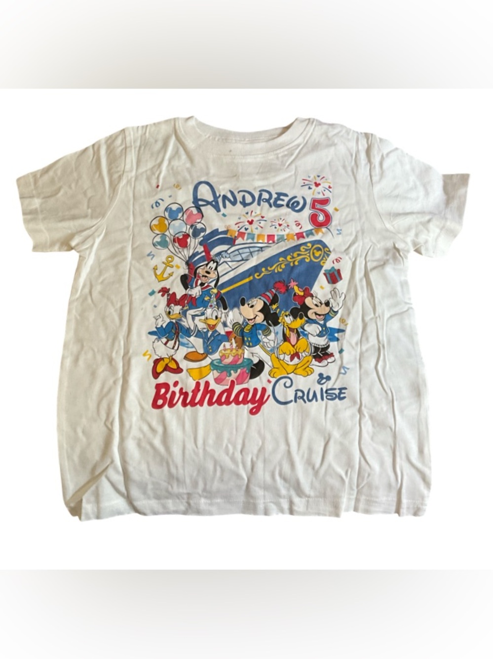 Custom Disney Andrew 5th Birthday Cruise Boys T-Shirt Size 5/6